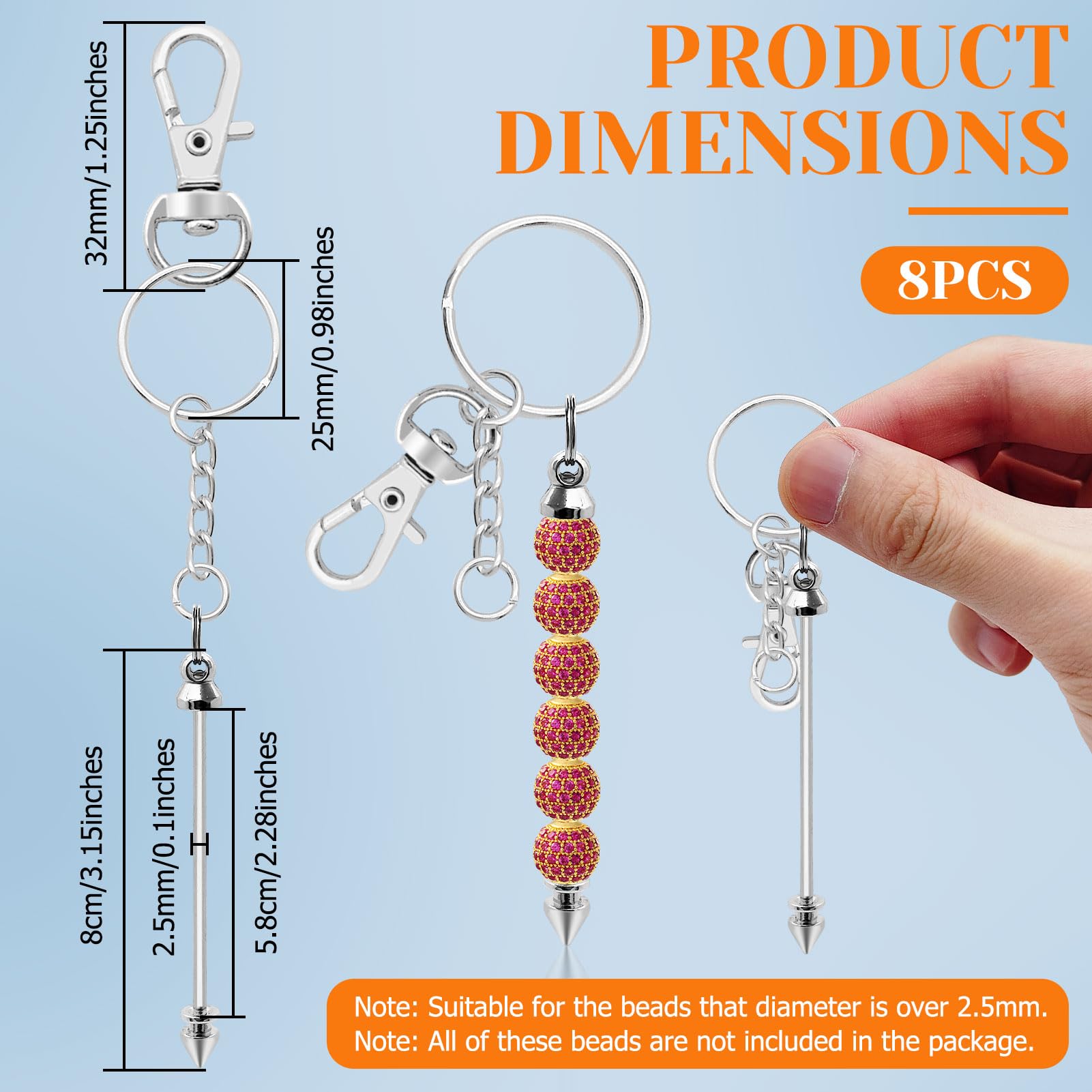 Amazon.co.jp: ビーズ付きキーチェーンバー、シルバービーズ