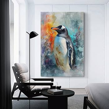 Amazon.co.jp: 絵画 かわいいペンギンの水彩画インテリア 絵画