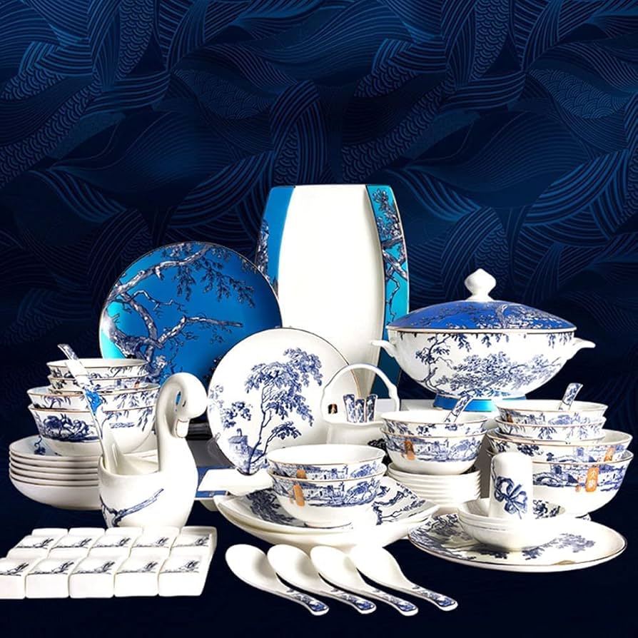 Amazon.co.jp: ボーンチャイナ食器ボウルと皿セット、62ピース家庭用