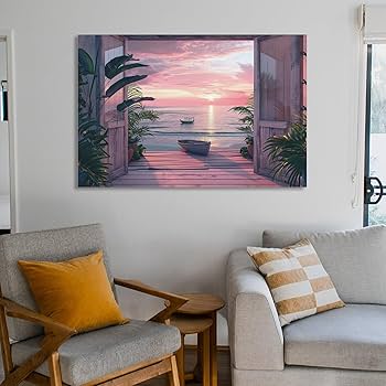 Amazon.co.jp: 絵画 ドアの外には美しい海の景色インテリア 絵画