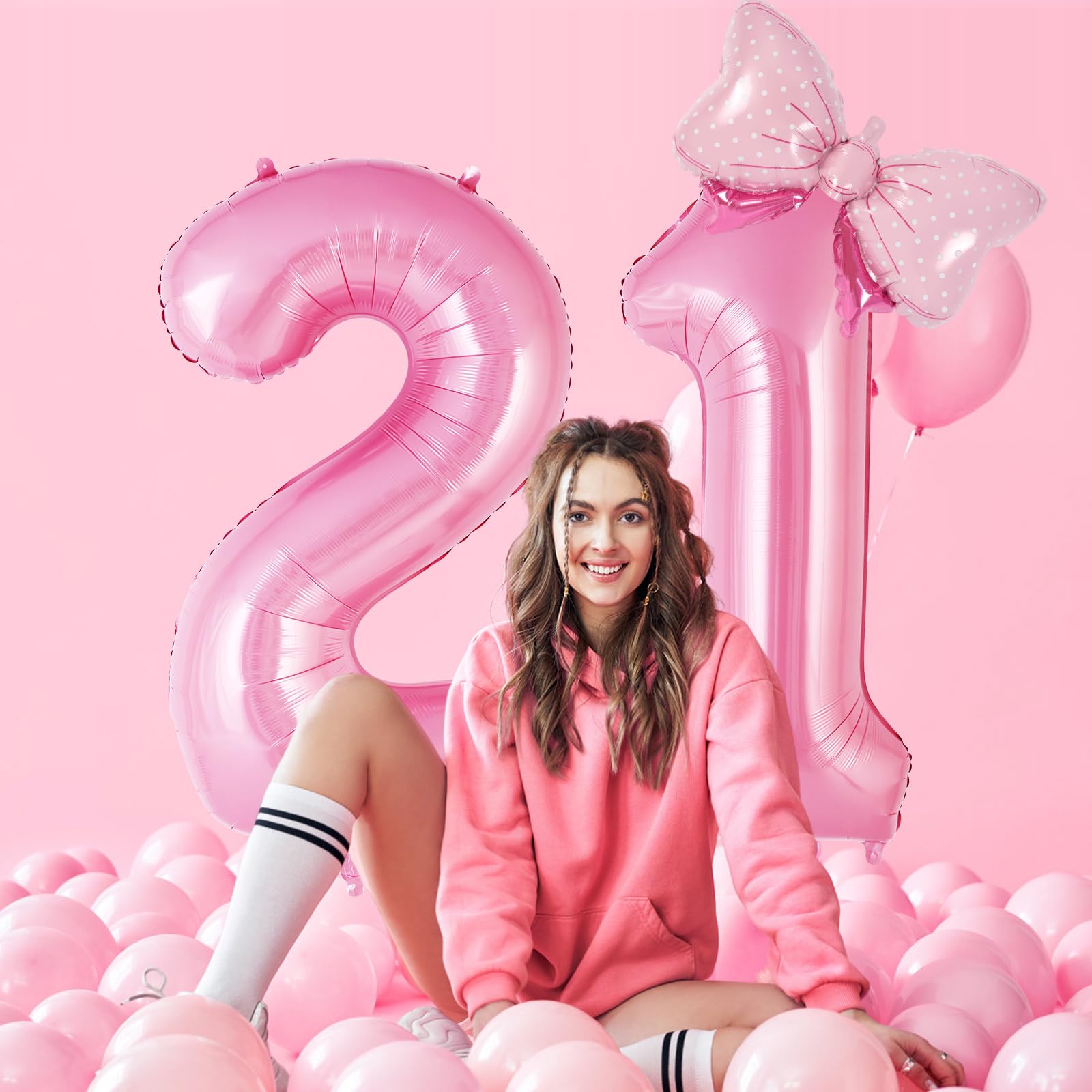 Amazon | Bow Pink Number 1バルーン、40インチ 大きなホイル数字