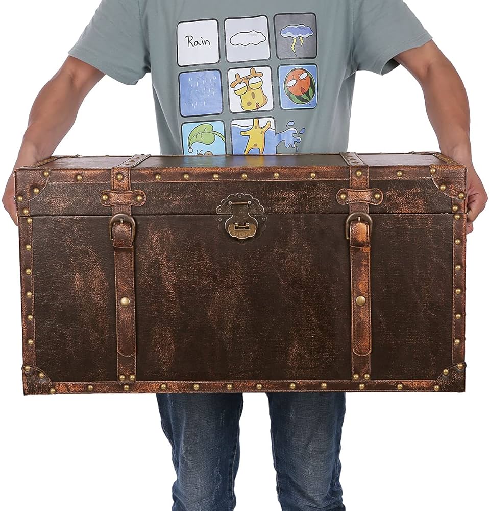 Amazon｜Aoakua 鍵付き 超特大 トランク型 収納ボックス 大型 木箱