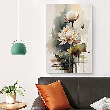 Amazon.co.jp: 水蓮の花の水彩画 アートパネル リアルな水彩画 繊細な