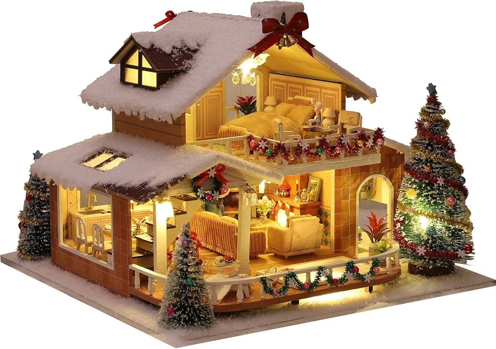 Amazon.co.jp: SURD 1/24 木製ドールハウス クリスマス ドールハウス