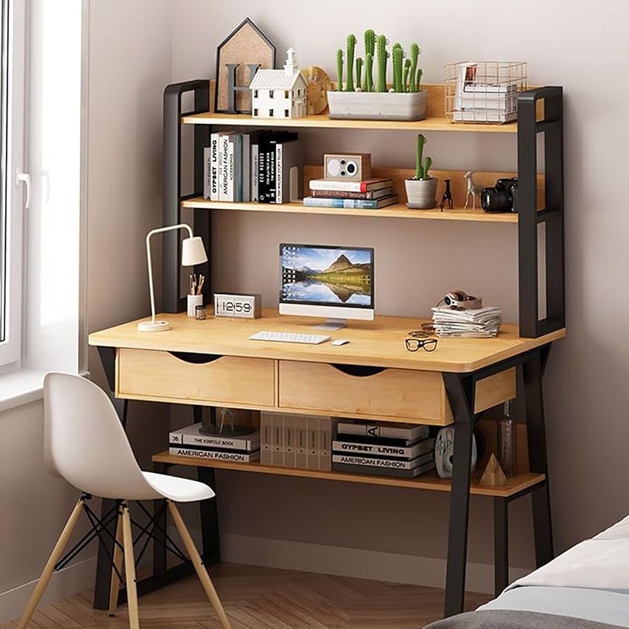 Amazon | 棚と本棚付きのコンピューターデスク、ホームオフィスデスク