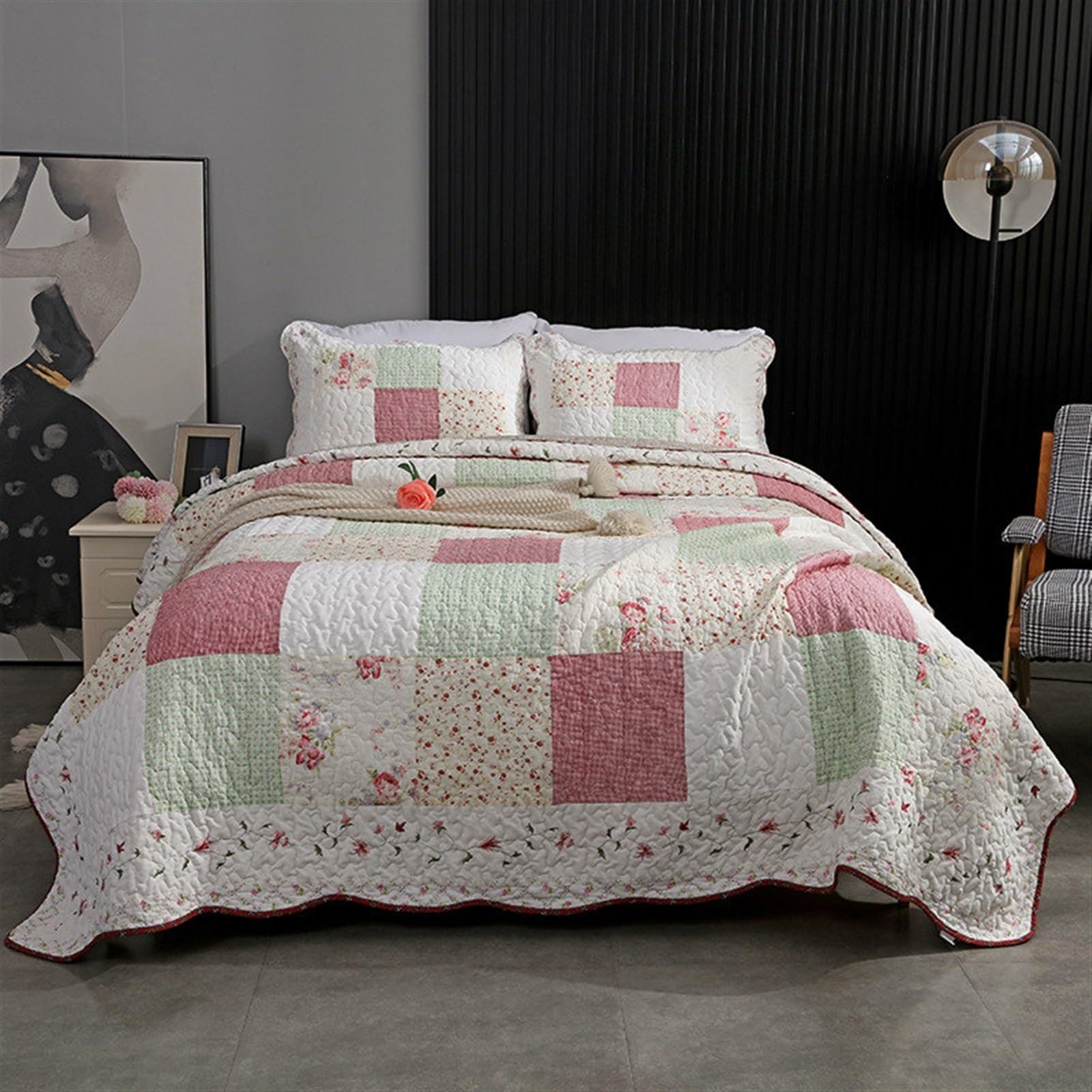 Amazon｜ベッドカバー ベッドスプレッド マルチ カバー 韓国パッチ