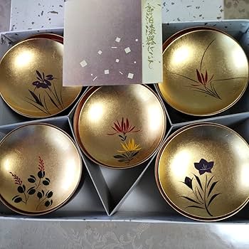 Amazon.co.jp: 金沢 伝統工芸 金箔漆器 絵変わり 四季草花蒔絵 吸物椀