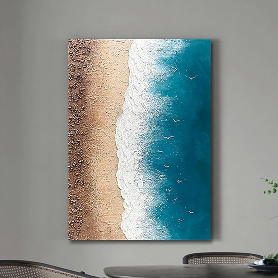 Amazon.co.jp: 海の波の抽象画の油絵の装飾的な現代フレームの壁の芸術