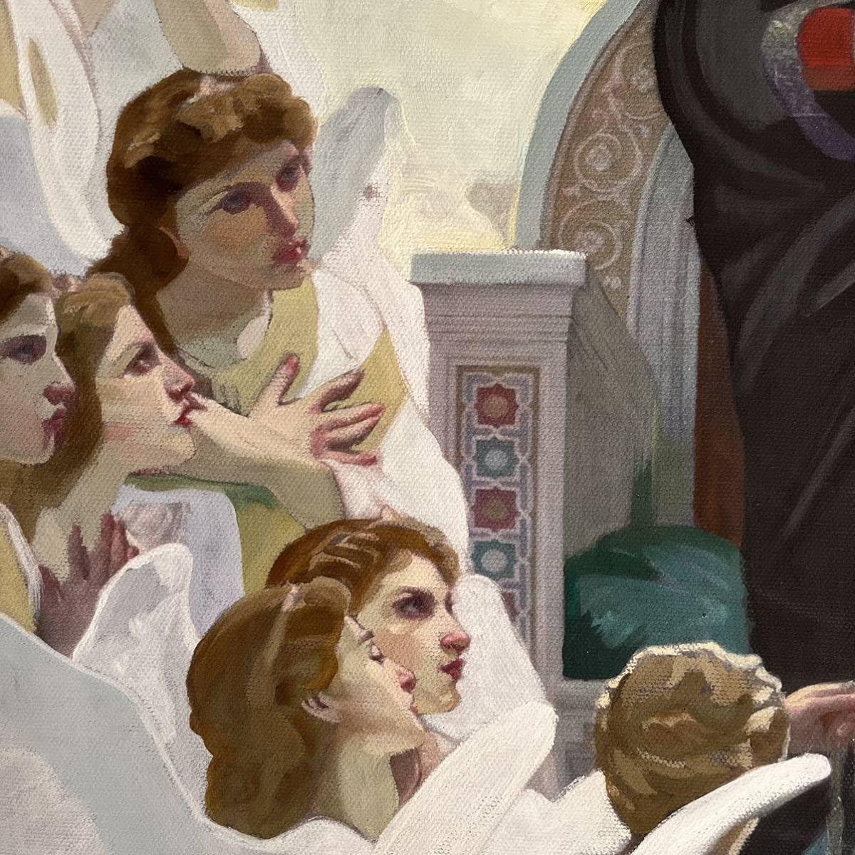 Amazon.co.jp: 手書き油絵 ブグロー 天使と聖母絵画 額付き インテリア