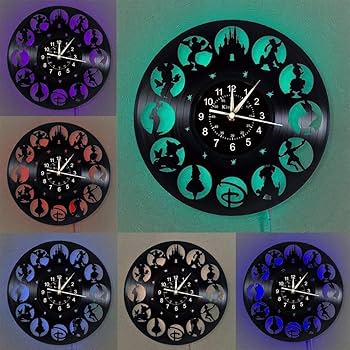 Amazon.co.jp: 時計静かビニールレコードの壁掛け時計、ランプ付ナイト