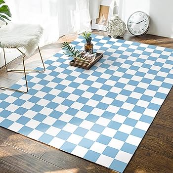 Amazon | ラグマット ブルー チェック柄 カーペット 低反発 丸洗い