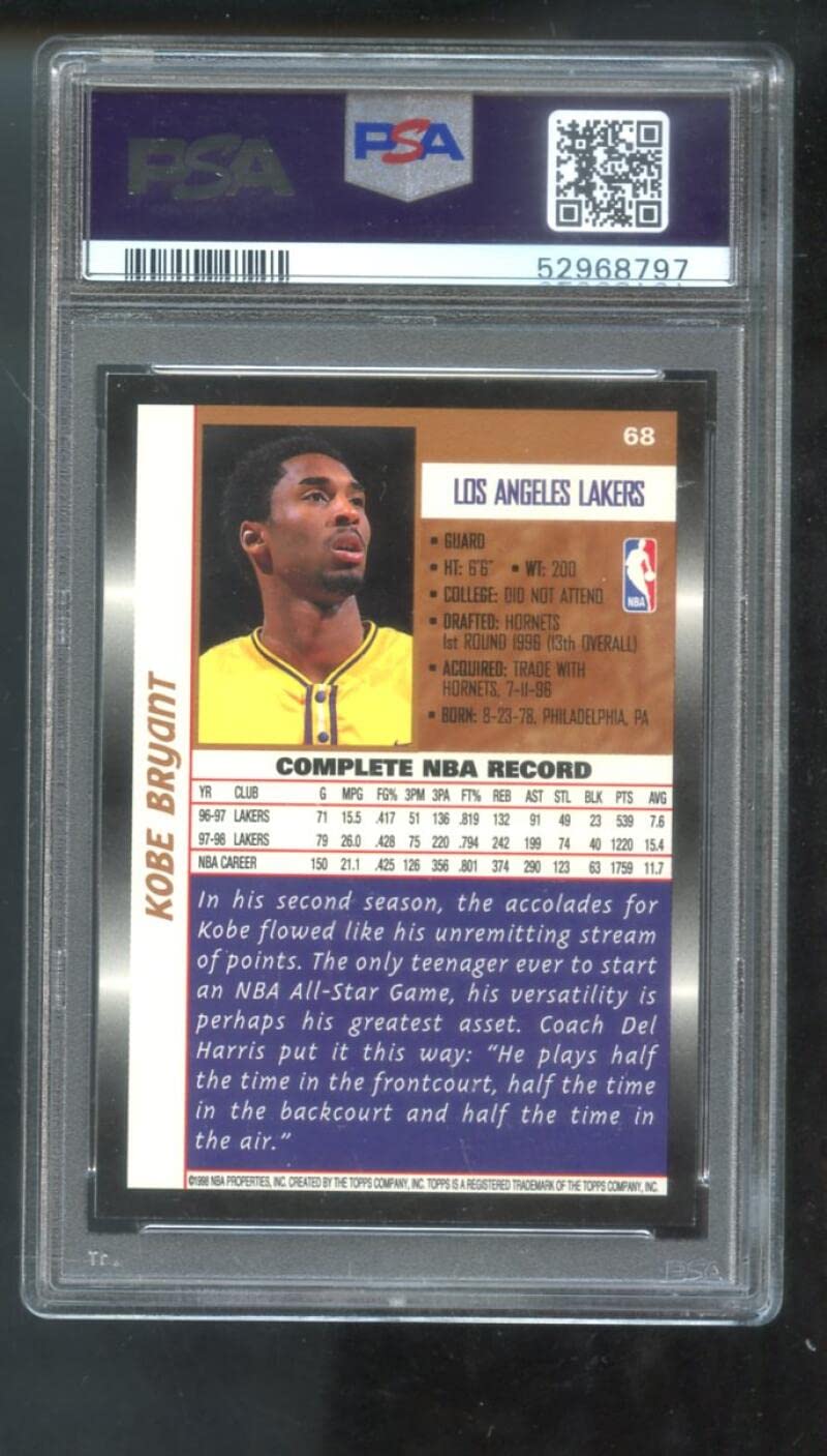 Amazon.com: 1998-99 Topps #68 Kobe Bryant PSA 10 Graded Basketball