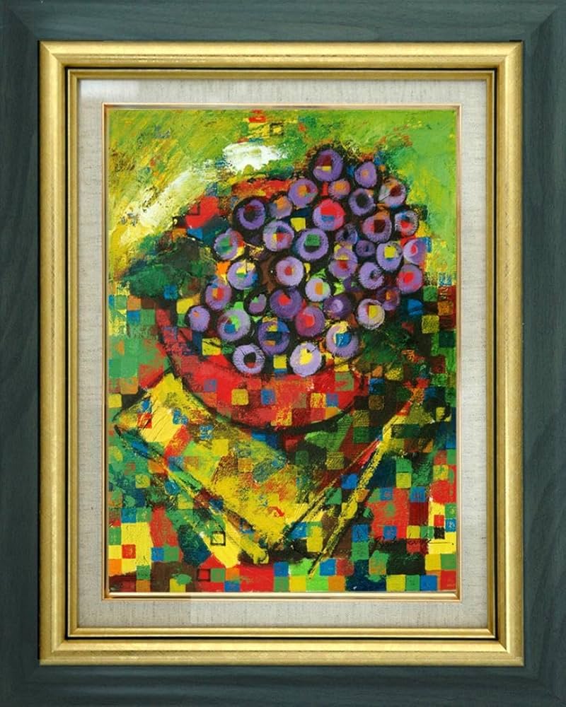 油絵 菅家令子 絵 絵画インテリア額付(青緑＋金色の枠) F6-060704風景