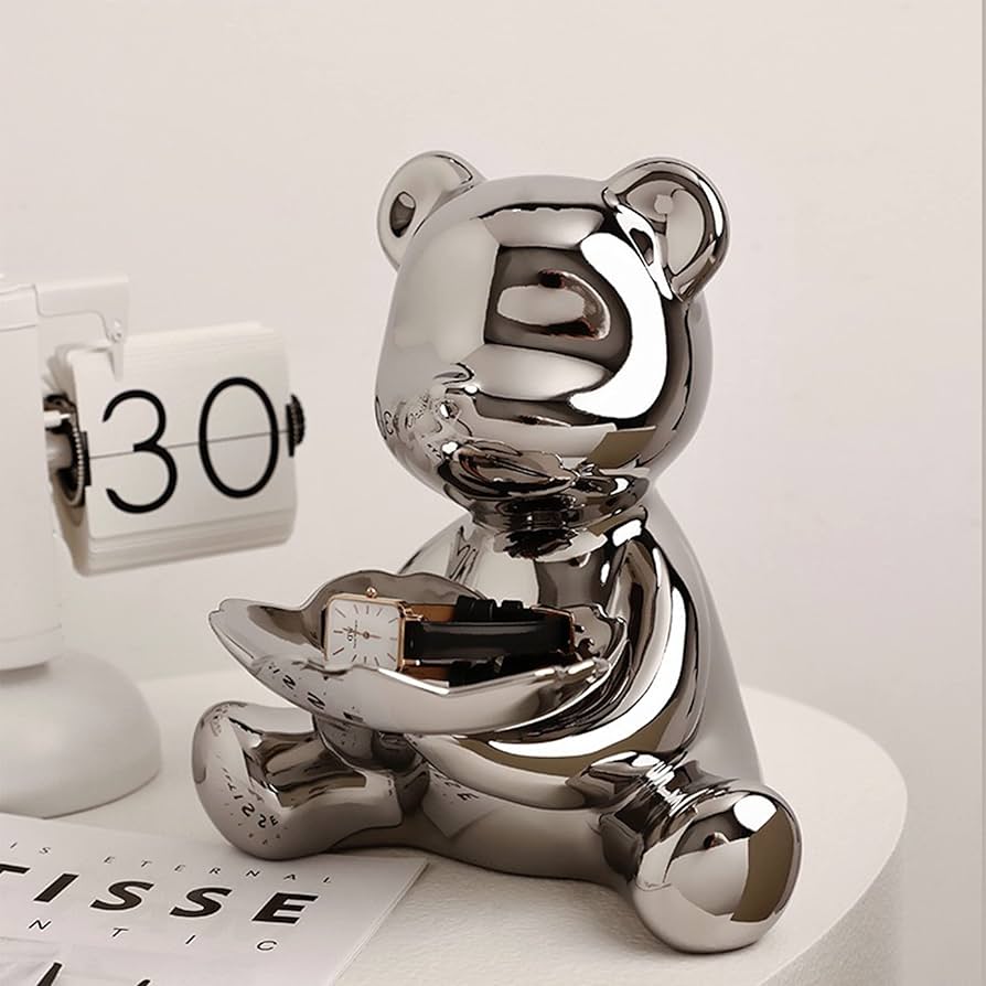 Amazon.co.jp: Linxia シルバーベアセラミック像トレイ付きモダン