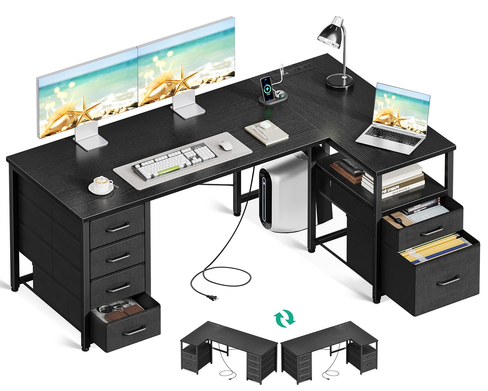 Amazon | AODK パソコンデスク 引き出し6杯付き ゲーミングデスク