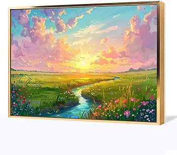 Amazon.co.jp: 絵画 夕日のプレーリークリーク アートパネル ポスター