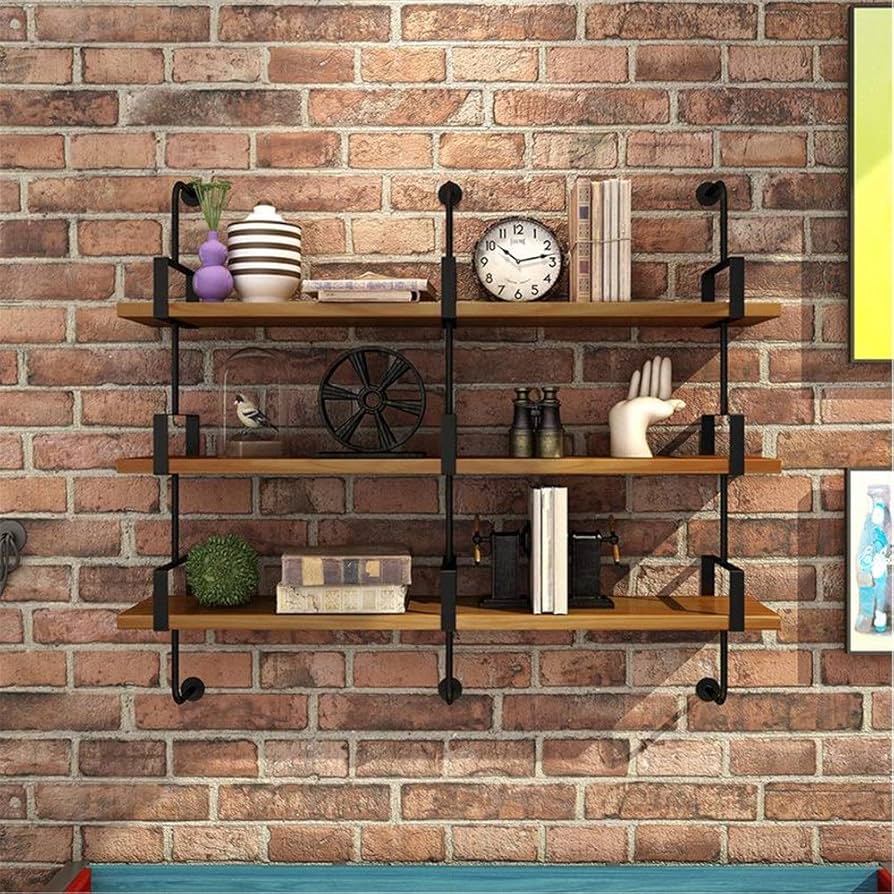 Amazon｜インダストリアルスタイルの木製ウォールシェルフ DIY レトロ