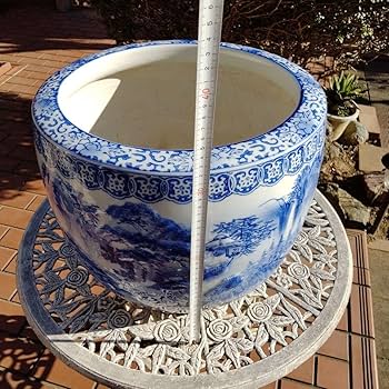 Amazon | 中国骨董 旧家蔵陶磁器 青花染付手絵山水紋大鉢 火鉢、金魚鉢