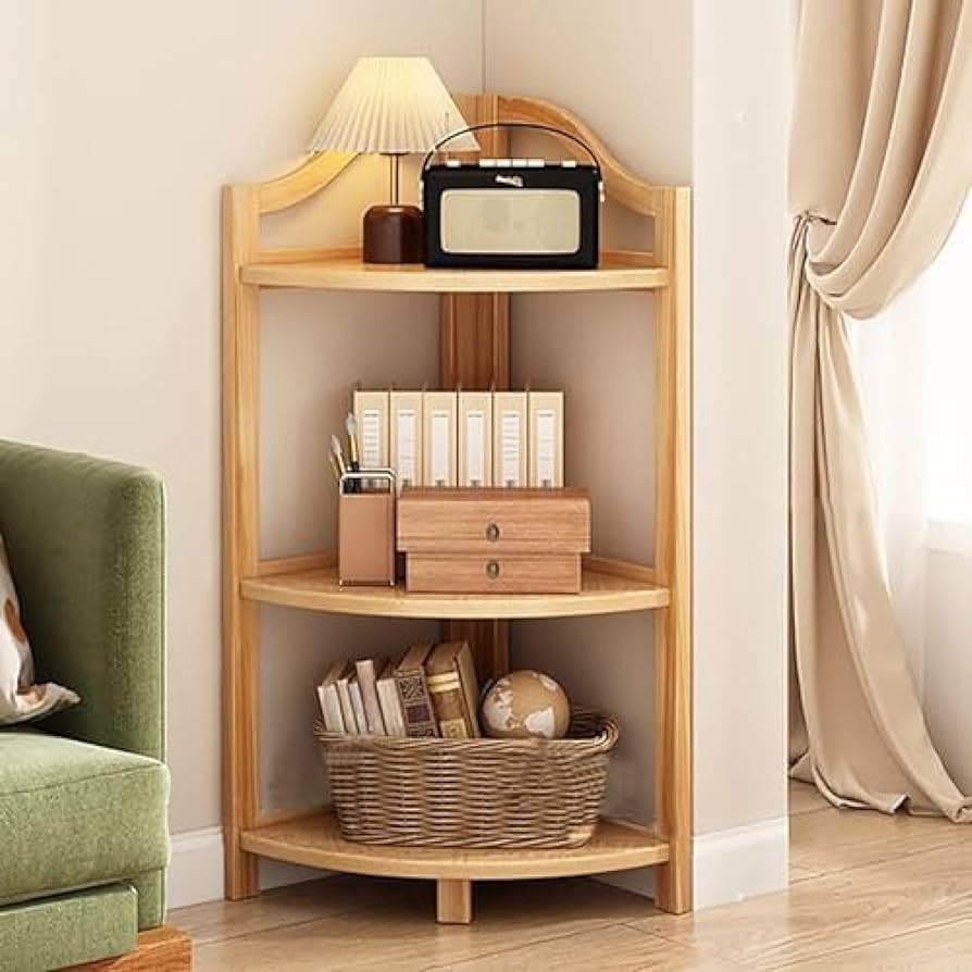 デッドスペース活用コーナーラック6段木目調安心の角丸設計本棚飾り棚