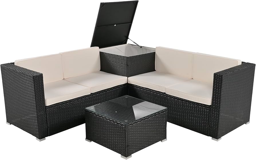 Amazon.co.jp: ガーデンファニチャー 4点 収納付き ガーデン