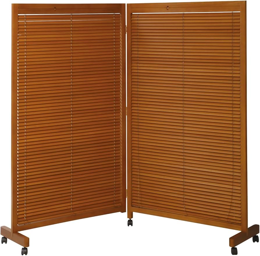 Amazon｜ブラインド衝立 2連 キャスター付き ミディアムブラウン JP