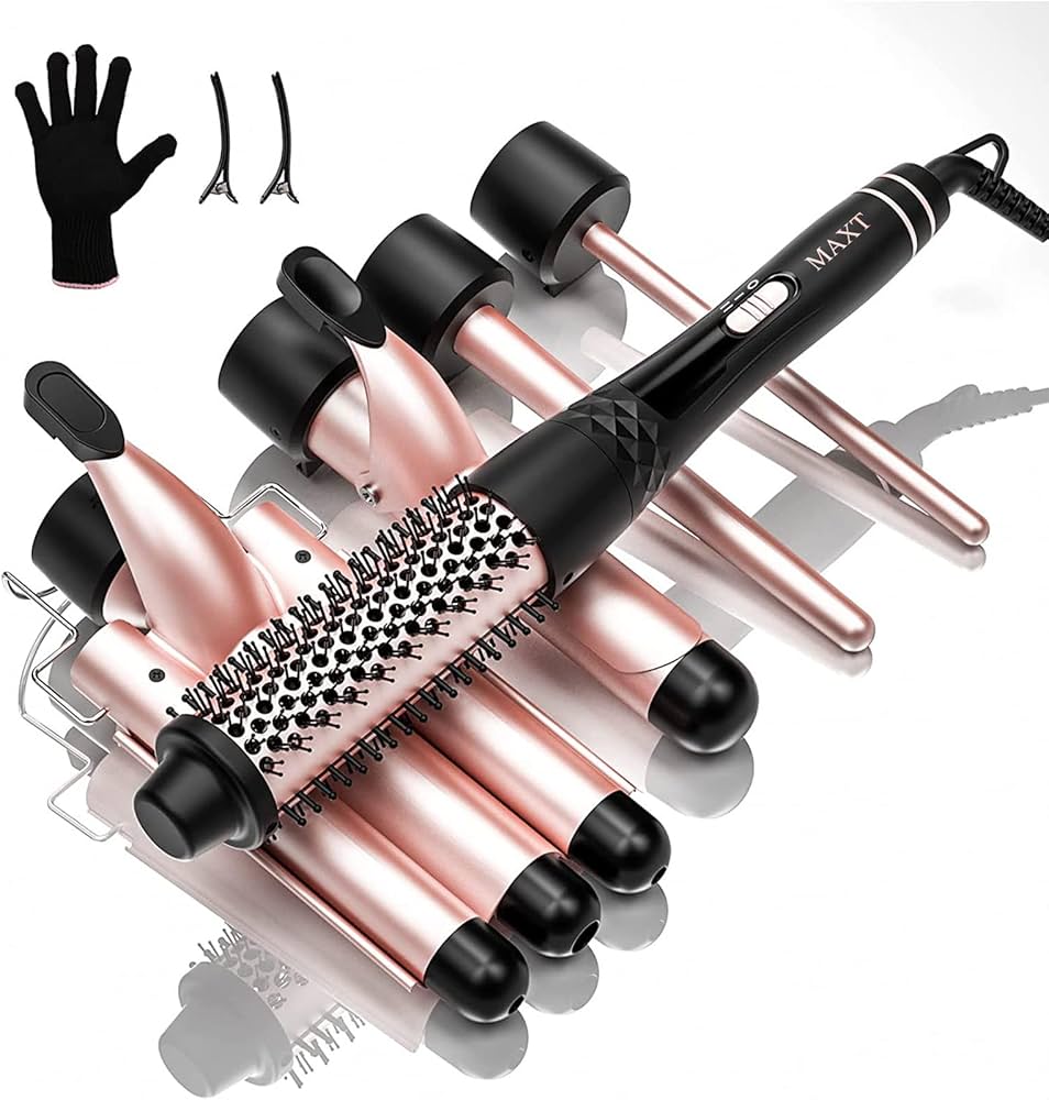 Amazon.com: Maxt 5-in-1 Interchangeable Curling Iron Wand Set with