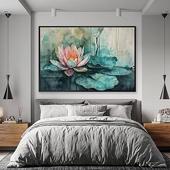 Amazon.co.jp: 絵画 蓮の花と蓮の葉インテリア 絵画 魅力的な花 油絵