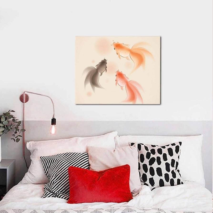 Amazon｜DADABULIU アートパネル 絵画 金魚 水墨画 上品 魚 和風