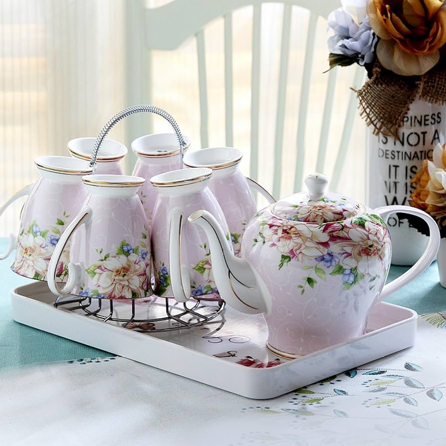 Amazon｜花柄 陶器ティーセット 洋風 急須 湯呑みセット セラミック