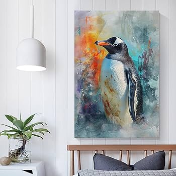 Amazon.co.jp: 絵画 かわいいペンギンの水彩画インテリア 絵画