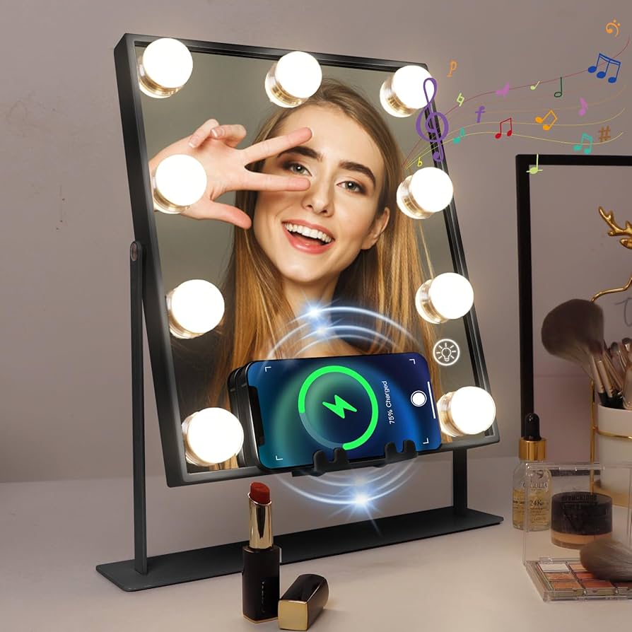 Amazon.co.jp: Hansong 女優ミラー 化粧鏡 卓上ミラー ライト付き 9個