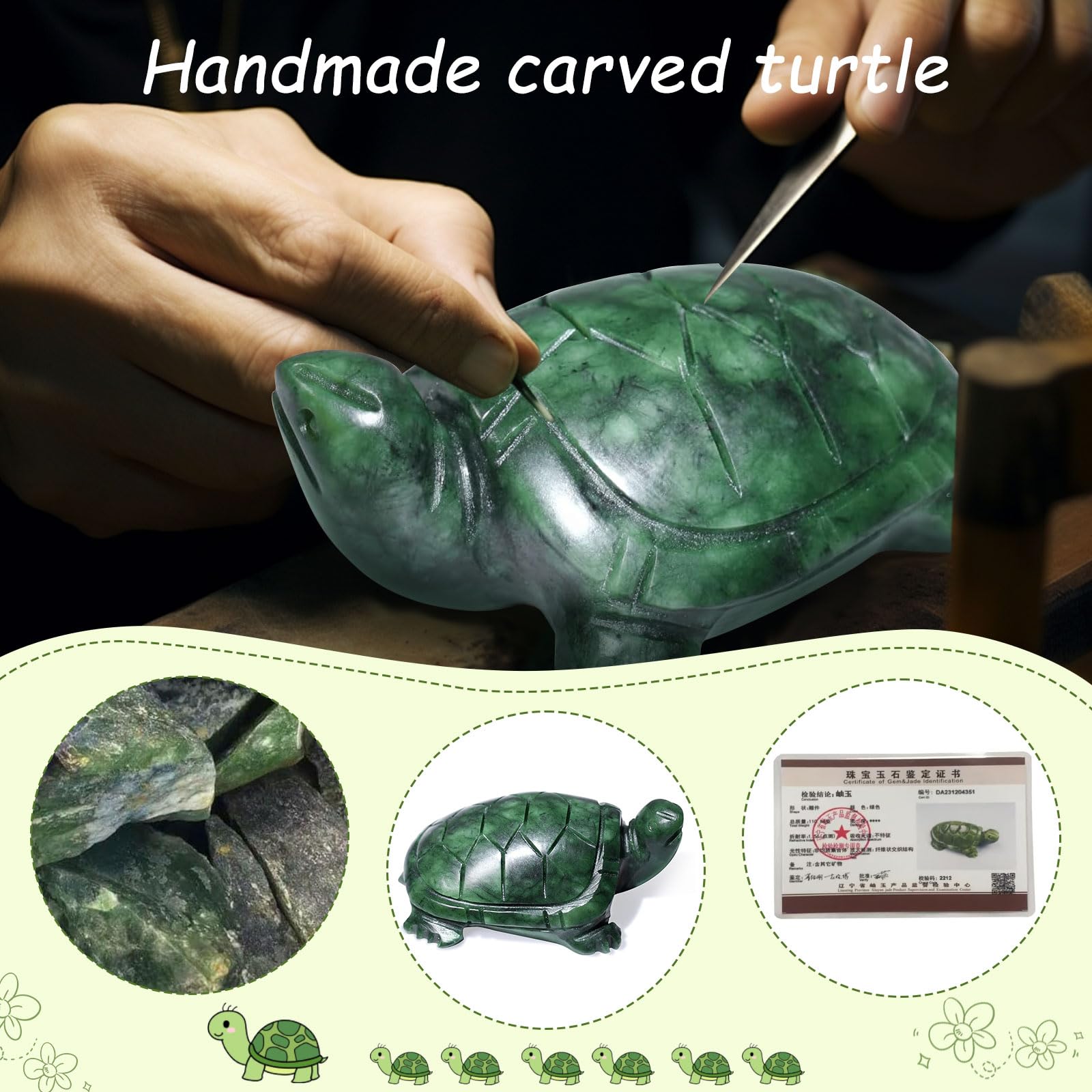 Amazon.co.jp: 翡翠亀像 天然翡翠宝石 かわいい動物の彫刻 長寿と幸運