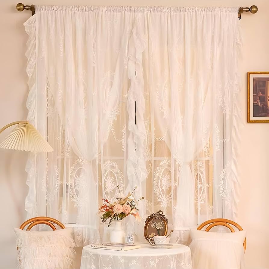 Amazon｜フレンチダブルレイヤーガールスタイル レースカーテン