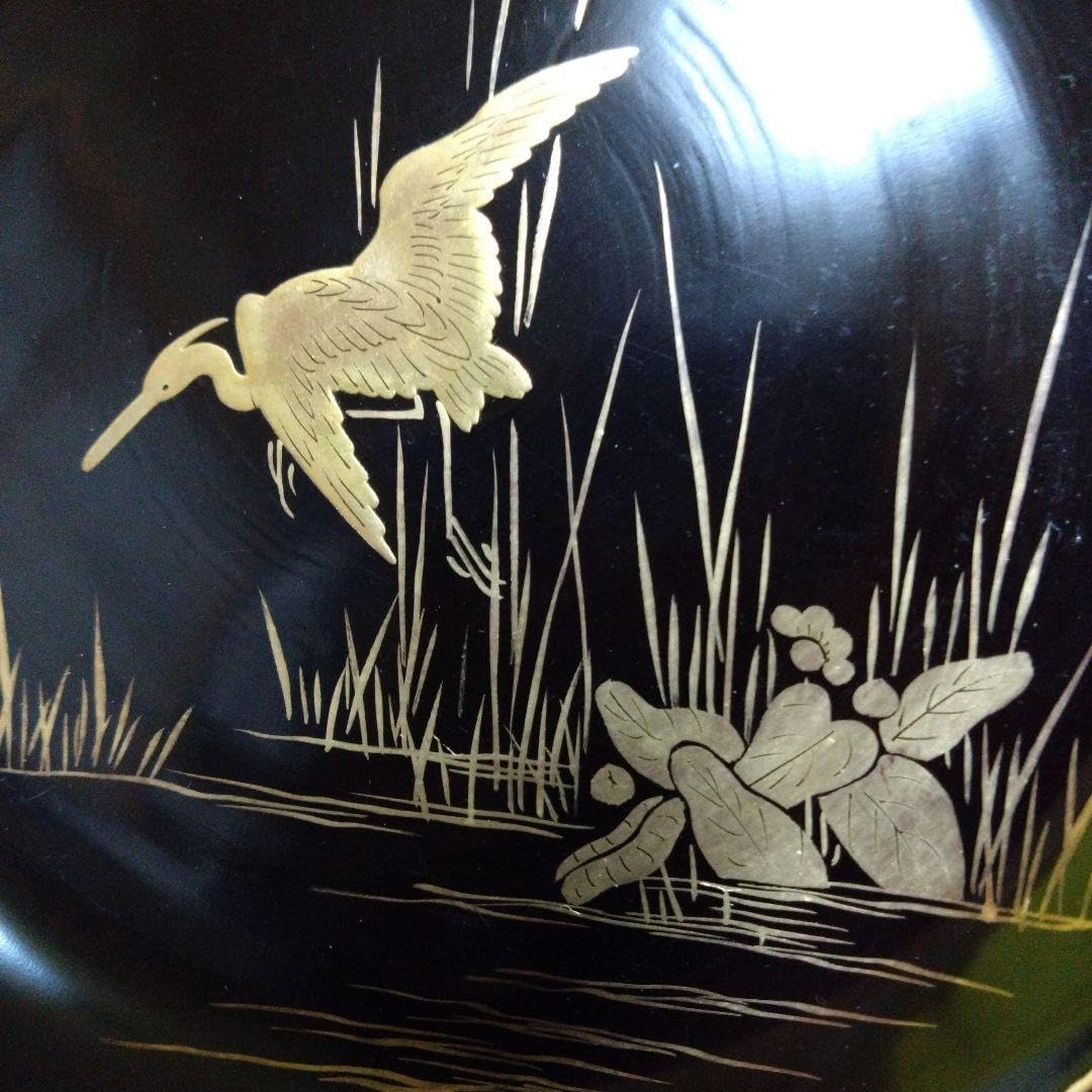 Amazon.co.jp: 漆器輪島塗 江戸期 金蒔絵 金縁 本漆塗 天然木 白鷺紋様