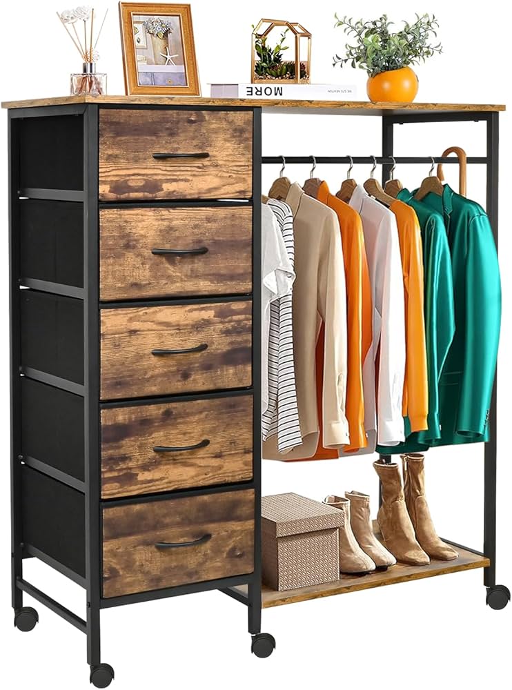 Amazon.co.jp: ハンガーラック 頑丈 チェスト タンス 5段 木製