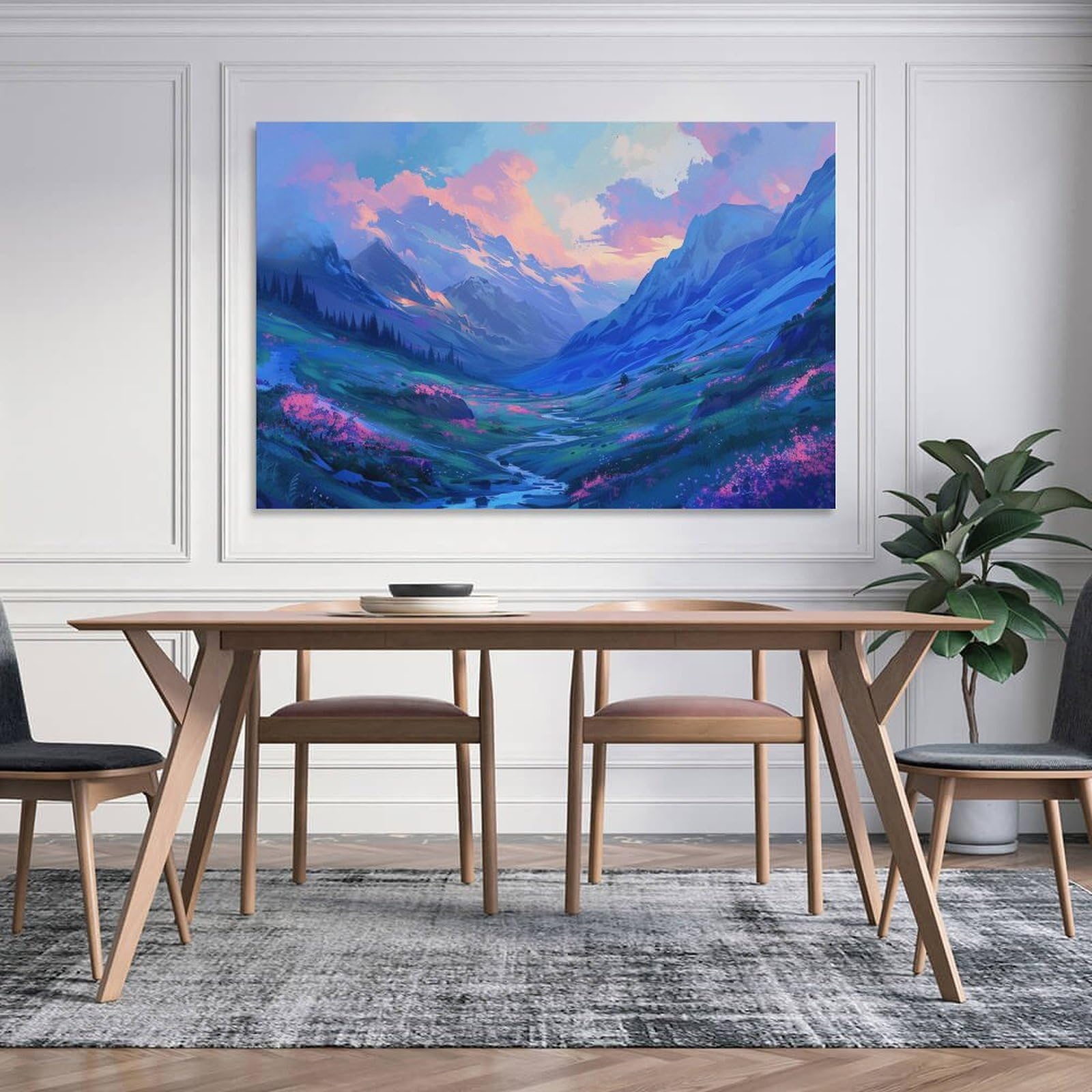 Amazon.co.jp: 絵画 青とピンクのグラデーションの山の風景インテリア