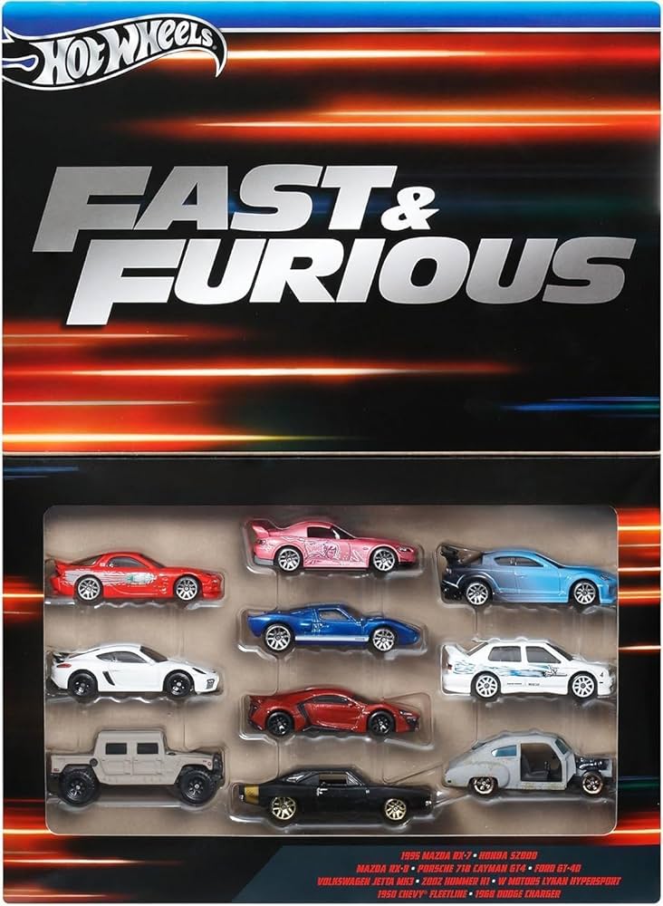 Hot Wheels 10-Pack Fast & Furious HVX27 Car Toy, Miniature Car Toy