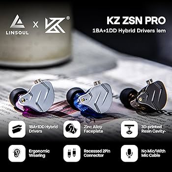 Amazon.com: Linsoul KZ ZSN Pro Dual Driver 1BA+1DD Hybrid Metal