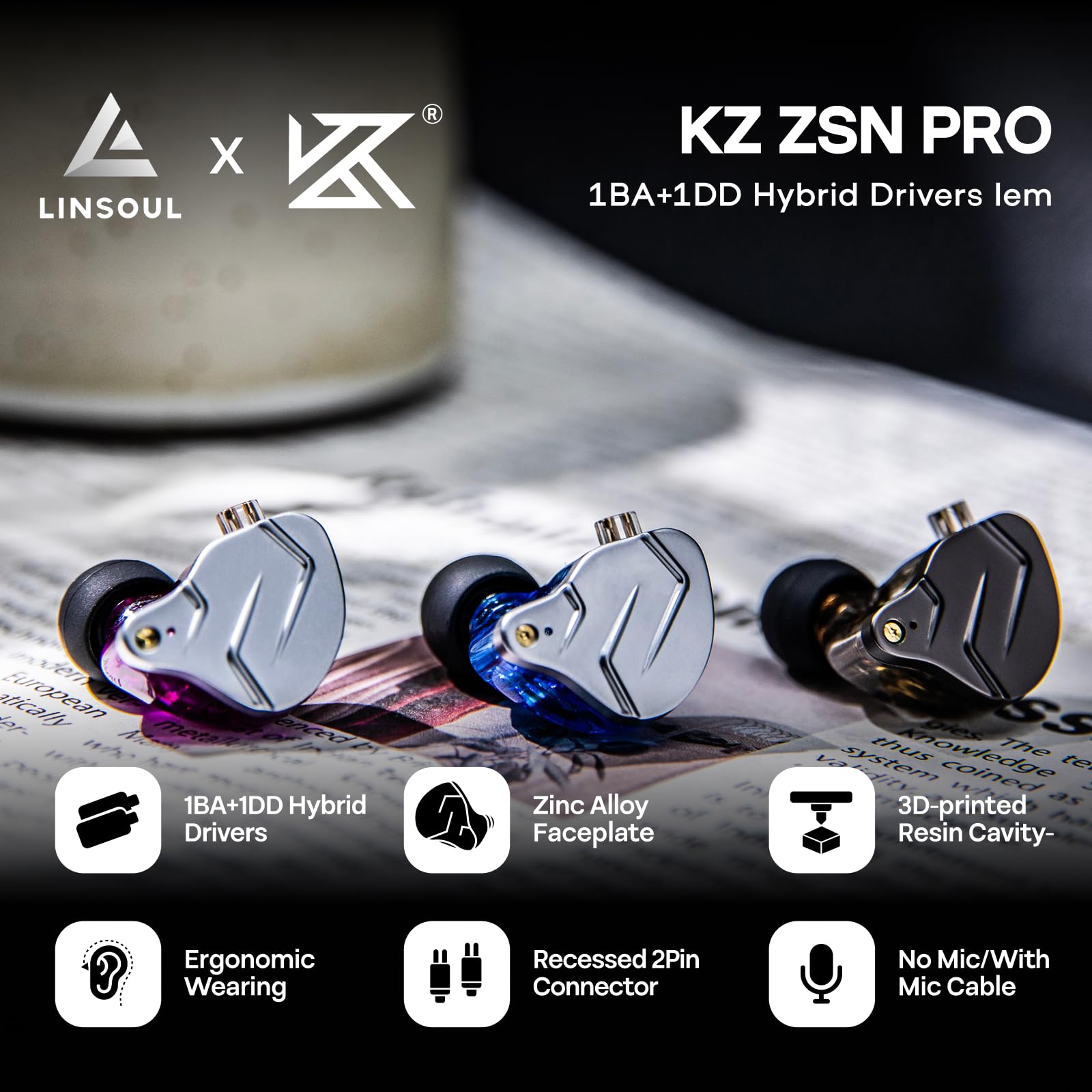 Amazon.com: Linsoul KZ ZSN Pro Dual Driver 1BA+1DD Hybrid Metal