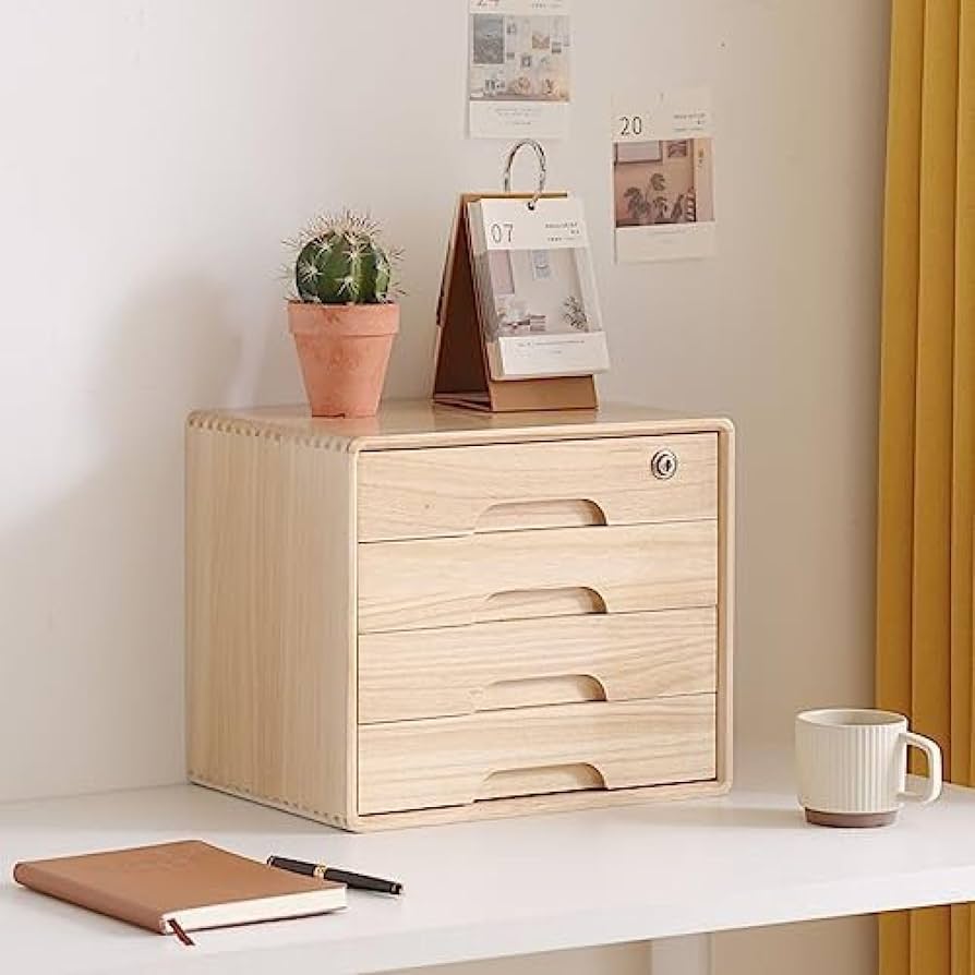 Amazon｜鍵付き 卓上収納ボックス 木製 引き出し 大容量 ヴィンテージ