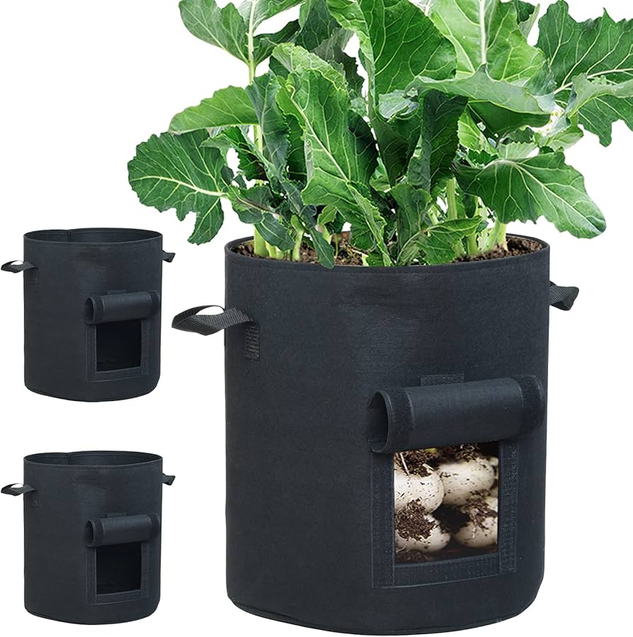 Amazon.co.jp: 3個セット 10ガロン プランター 布鉢 栽培袋 窓がある