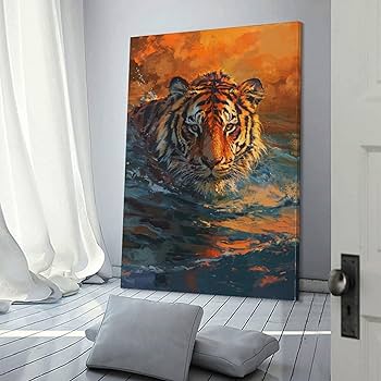 Amazon.co.jp: 絵画 水の中を泳ぐ虎 アートパネル ポスター 動物の油絵