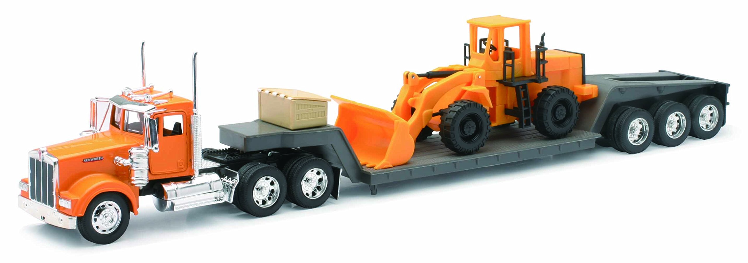 Amazon.com: New Ray Kenworth W900 Truck with Lowboy Trailer Orange