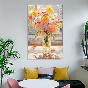 Amazon.co.jp: 絵画 ガラスの花瓶の花インテリア 絵画 カラフルな