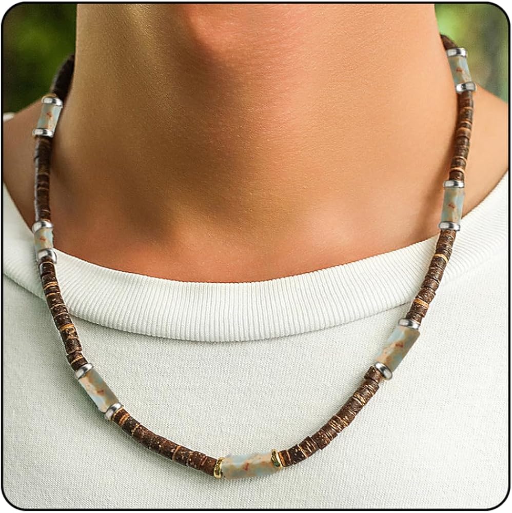 Amazon | ZMANYIJEW メンズ ウッドビーズネックレス、サマービーチ
