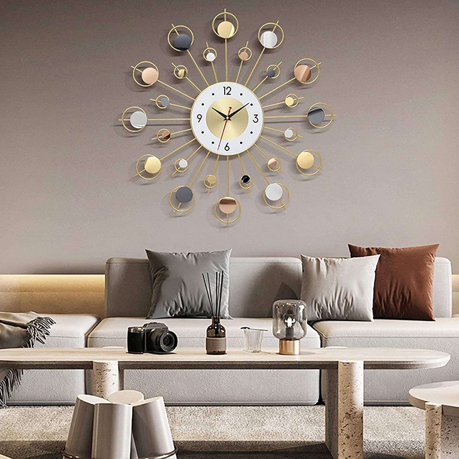 Amazon.co.jp: 大きなサンバーストメタル壁掛け時計、大きなミッド