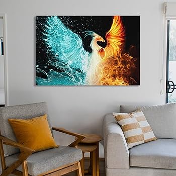 Amazon.co.jp: 火と水の鳳凰 鳥 アートパネル アート ポスター アート