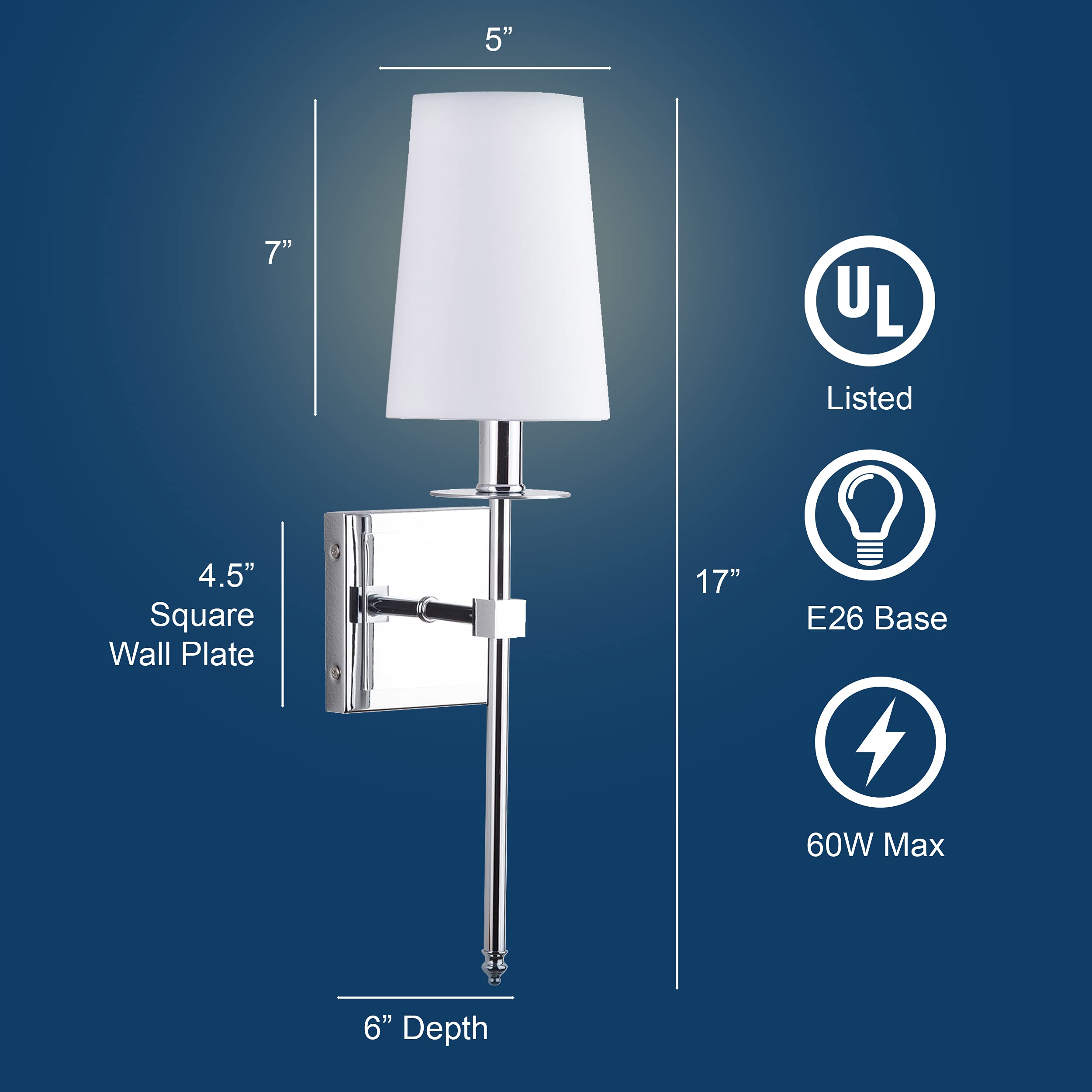 Linea di Liara Torcia Chrome Wall Sconce With White Fabric Shade