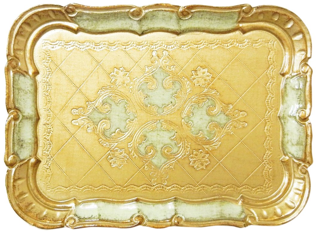 Amazon｜【イタリア製 アンティーク調トレー】グリーン＆ゴールド 26