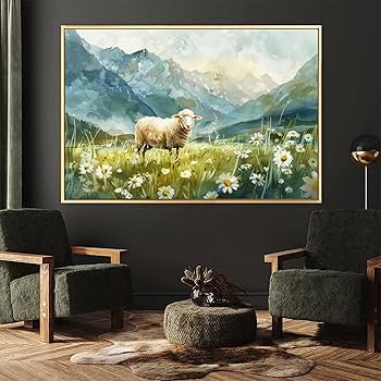Amazon.co.jp: 絵画 山の草の中の羊 アートパネル ポスター 動物